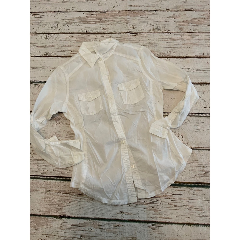 Old Navy Womens White Button Down Shirt Ribbed Side Panels Vintage Y2Kβ Medium